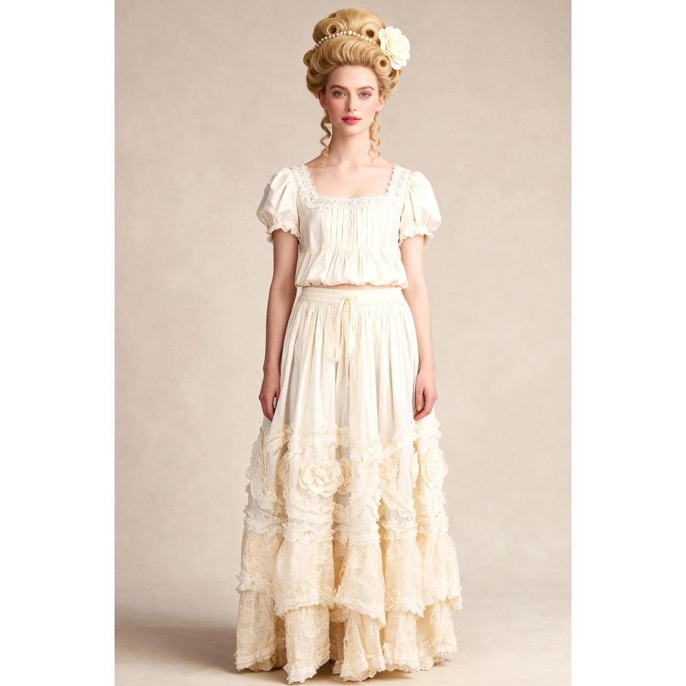 Attitude Corsets - Claribel Rococo Cupcake Taffeta Lange rok - Ivoorkleurig